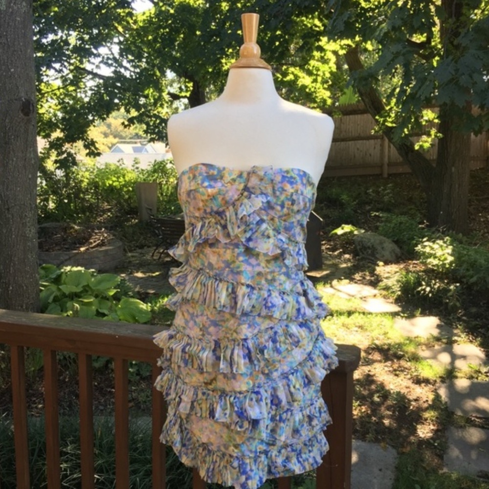 Floral Ruffle Strapless Dress